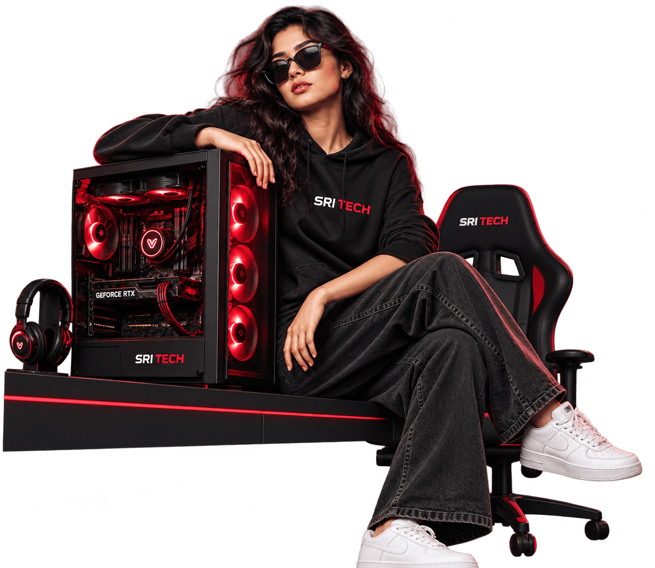 Gamer with custom SRI TECH gaming PC